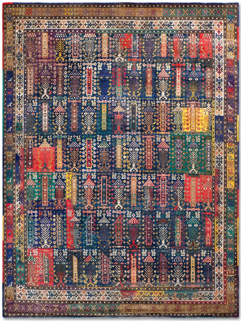 Original Natural Blue Hand-Knotted Wool Rug