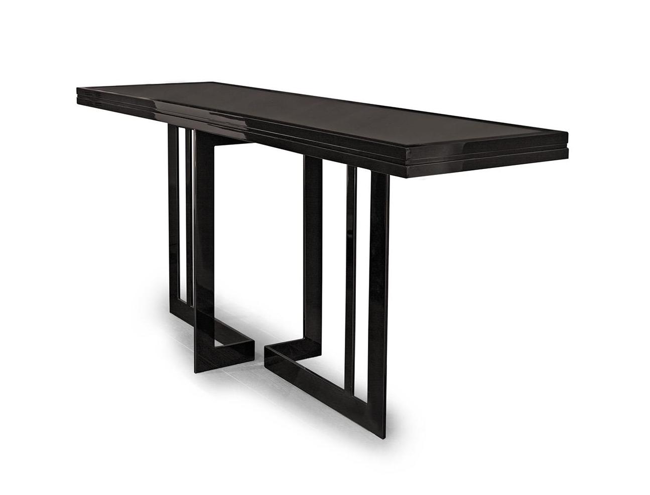 Chestnut Veneer Console with Metal Accents