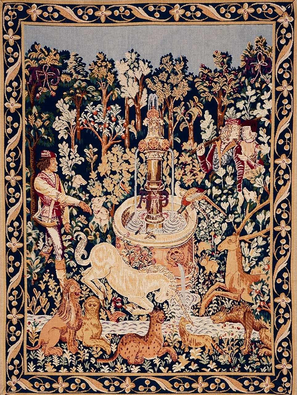 Unicorn at the Fountain Tapestry with Border