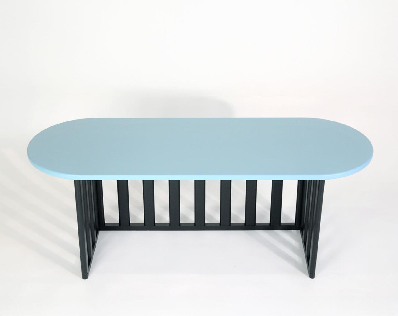 Light Blue Oval Wood Side Table
