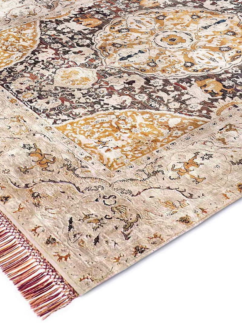 Gold Hand-Knotted Silk / Wool Rug