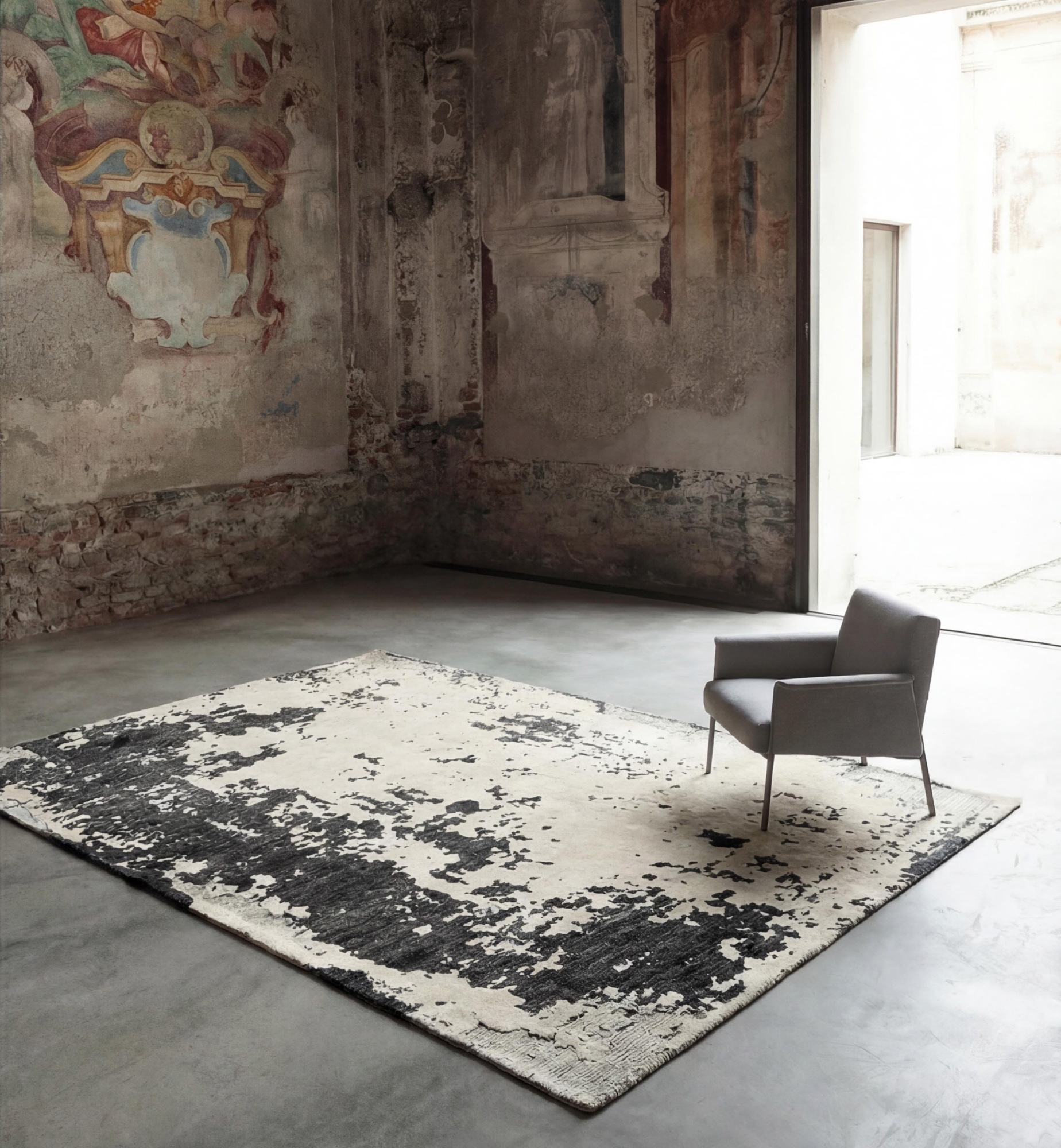 Monochrome Weathered Canvas Hand-Knotted Rug