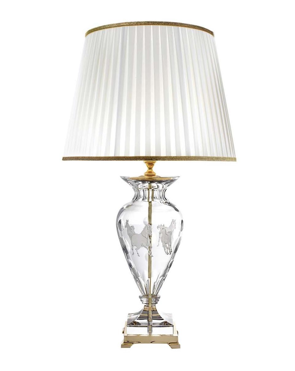 Polished Gold Engraved Horse Crystal Table Lamp