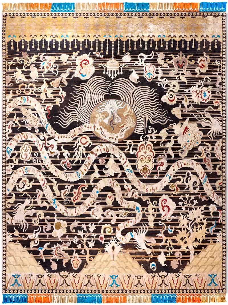 Dragon Black / Gold Silk / Wool Rug | Size: 170 x 240 cm