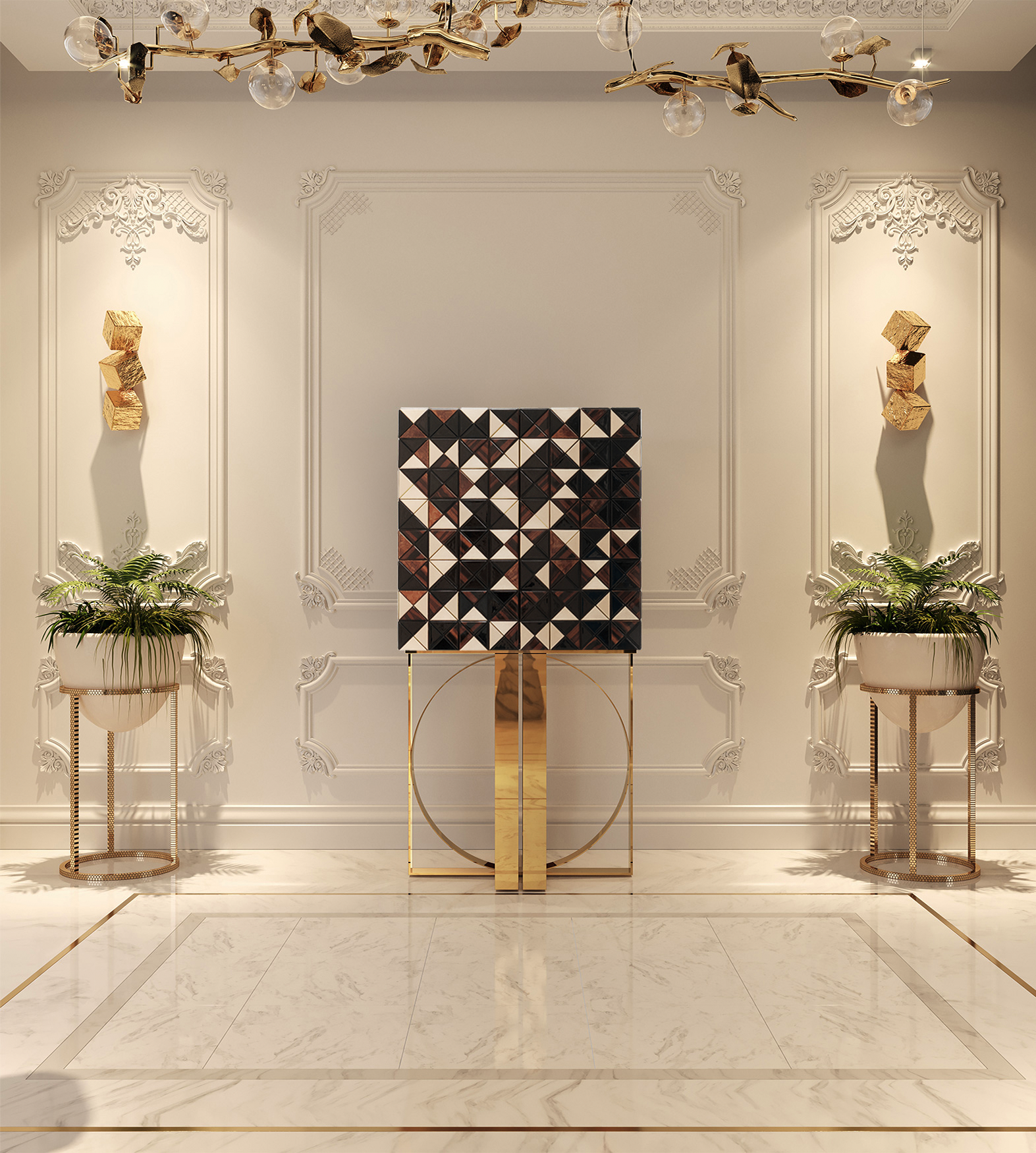 Mosaic Walnut Artisanal Cabinet