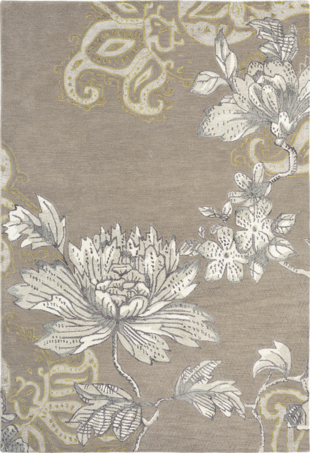 Floral Grey Wool / Viscose Hand Made Rug | Size: 250 x 350 cm