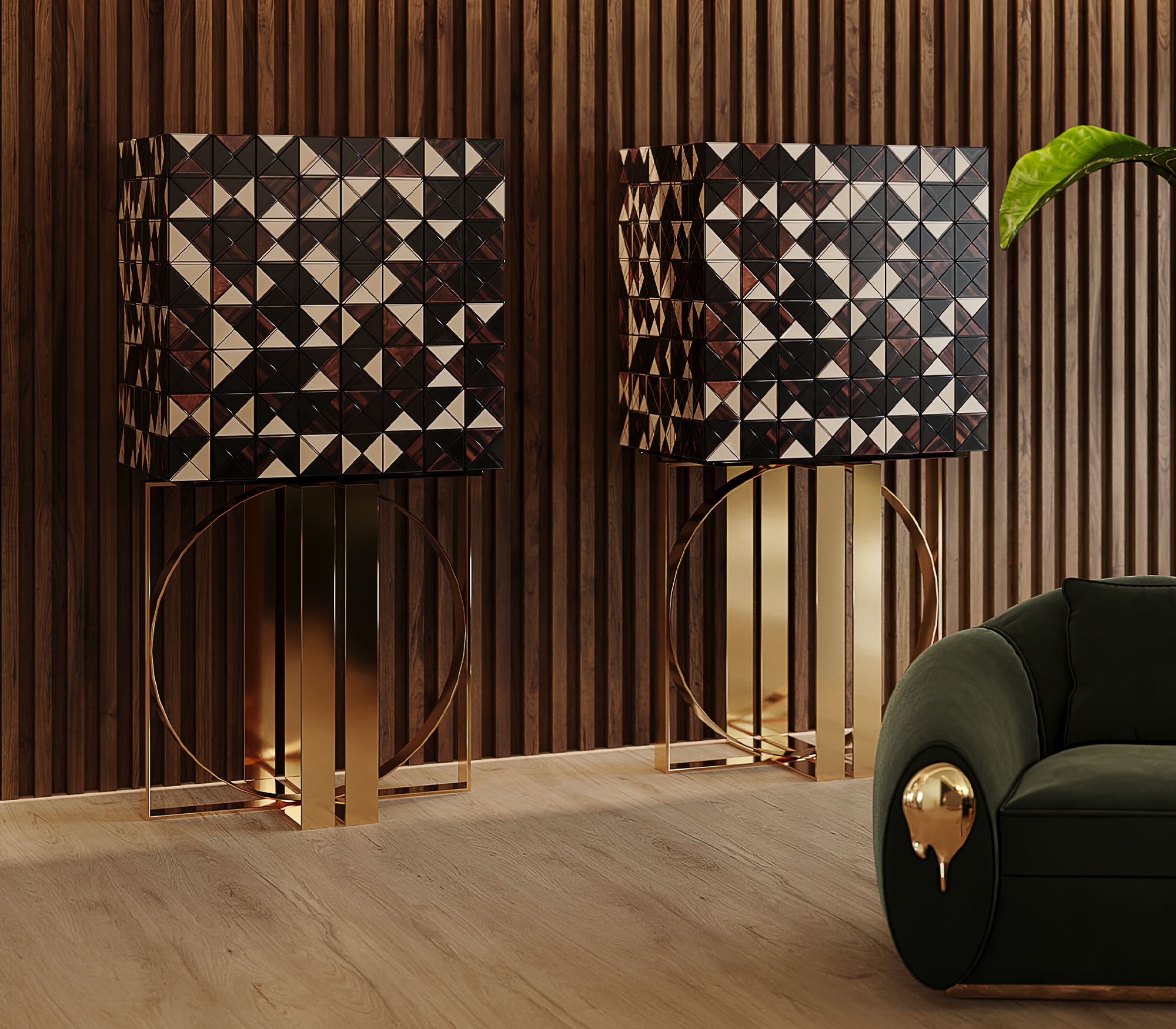 Mosaic Walnut Artisanal Cabinet