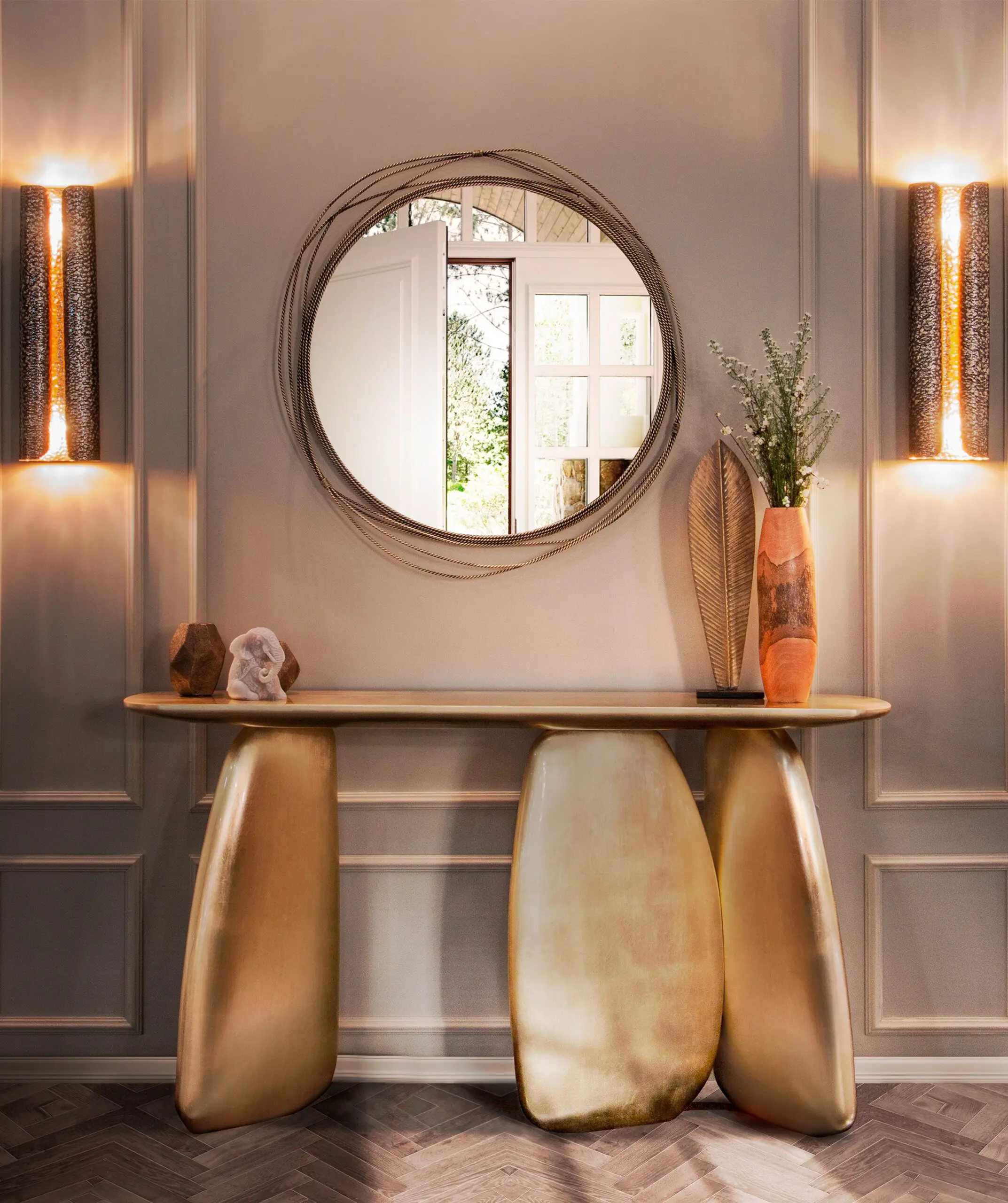 Sculptural Gold Artisan Console Table - 2