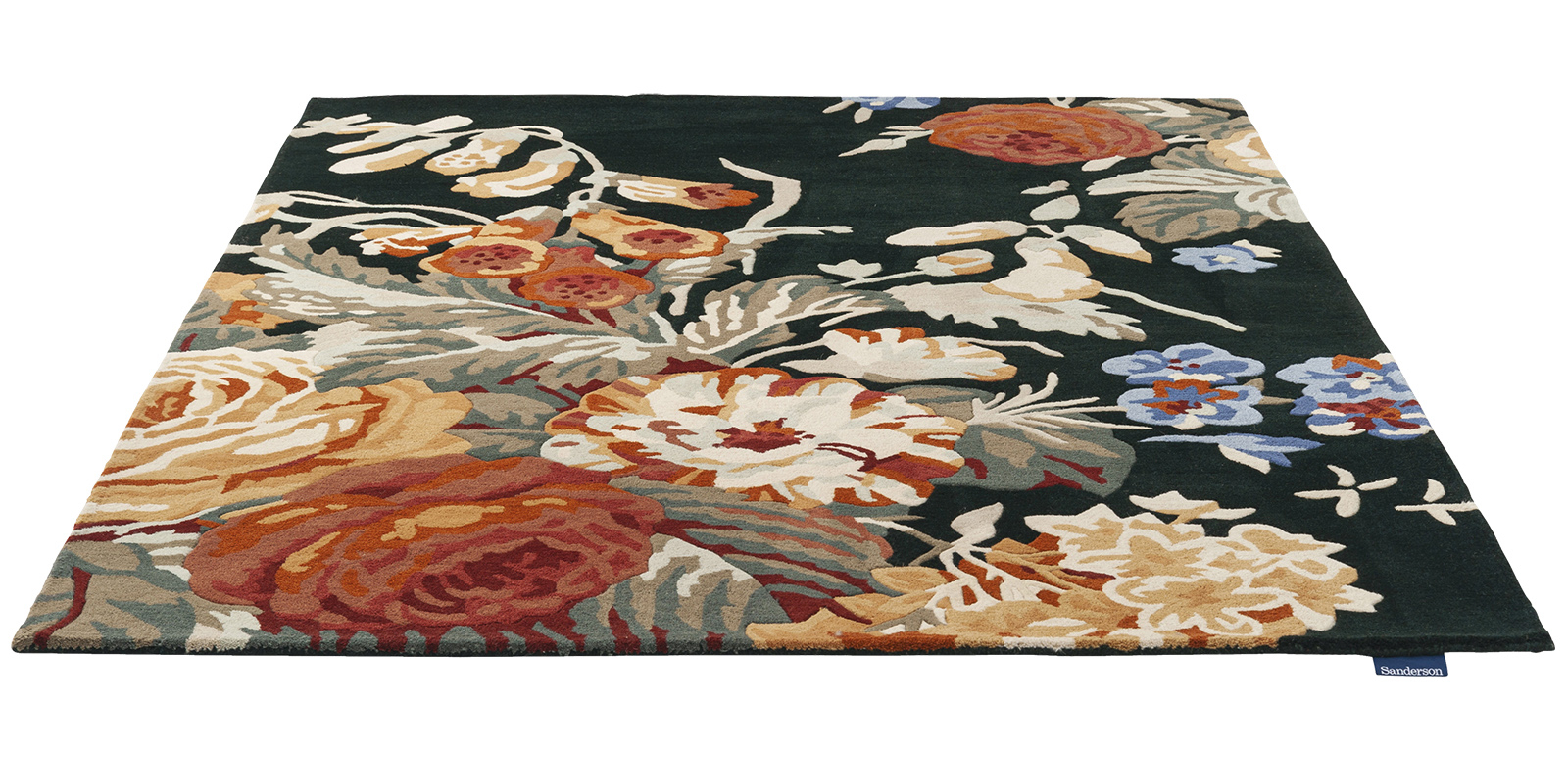 Flowers Navy / Orange Wool Rug ☞ Size: 200 x 280 cm