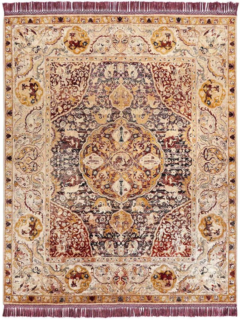 Gold Hand-Knotted Silk / Wool Rug