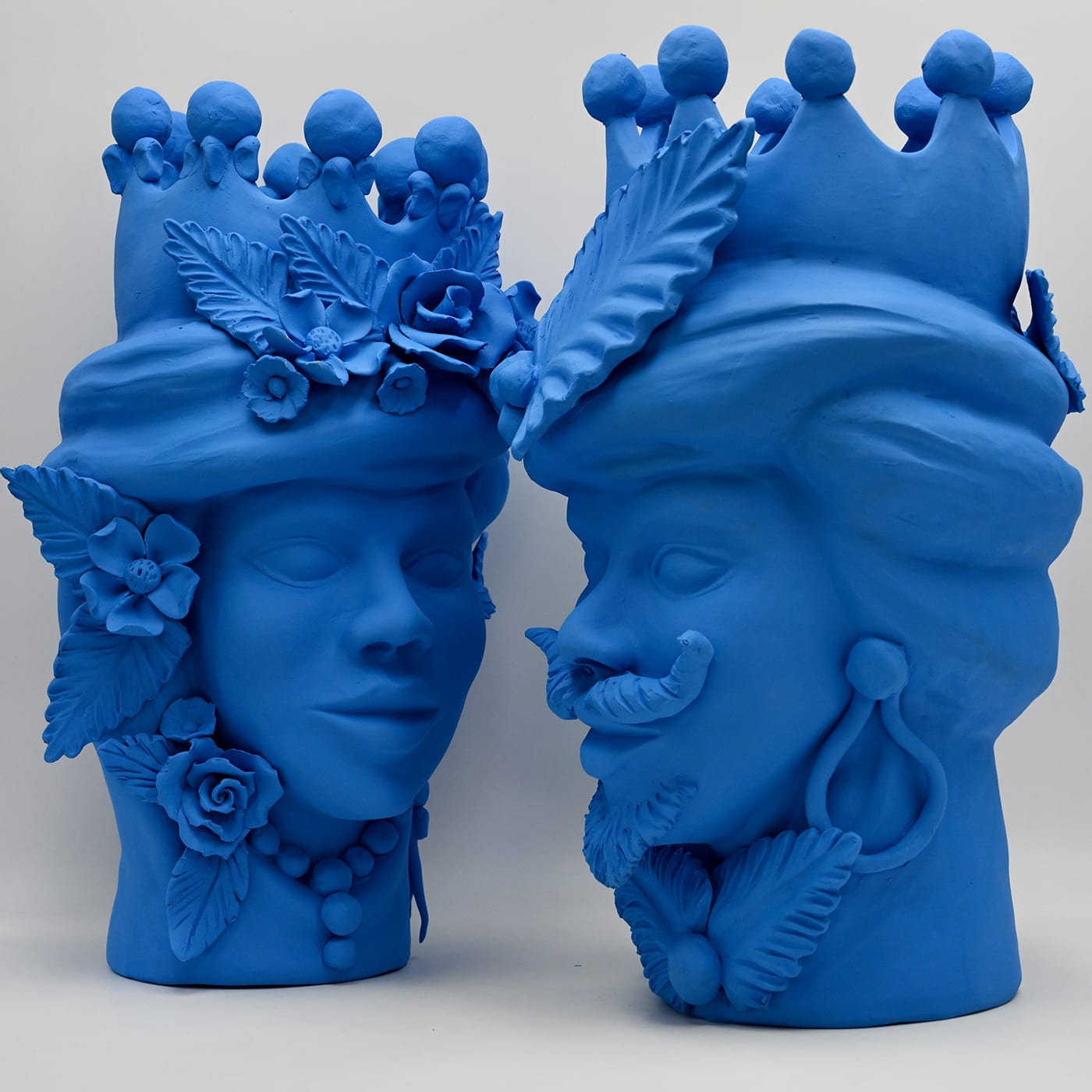 Handcrafted Moor's Head Blue Sculpture Italian Design