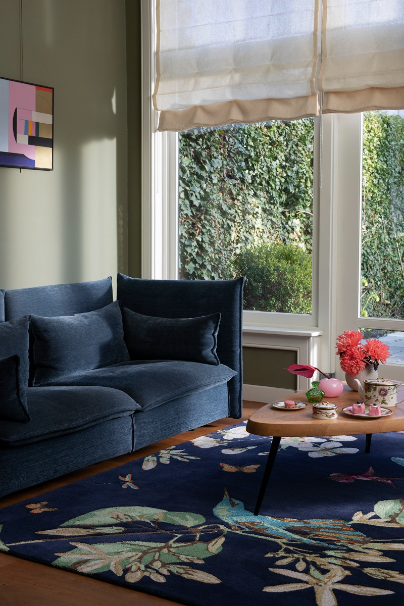Hummingbird Navy Hand-Woven Rug