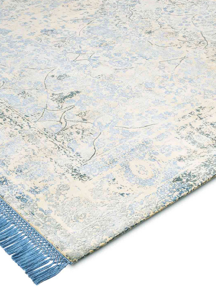 Light Blue Hand-Knotted Wool / Silk Rug