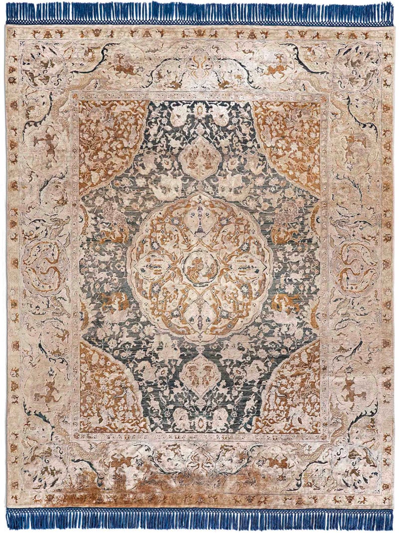 Gold Hand-Knotted Silk / Wool Rug