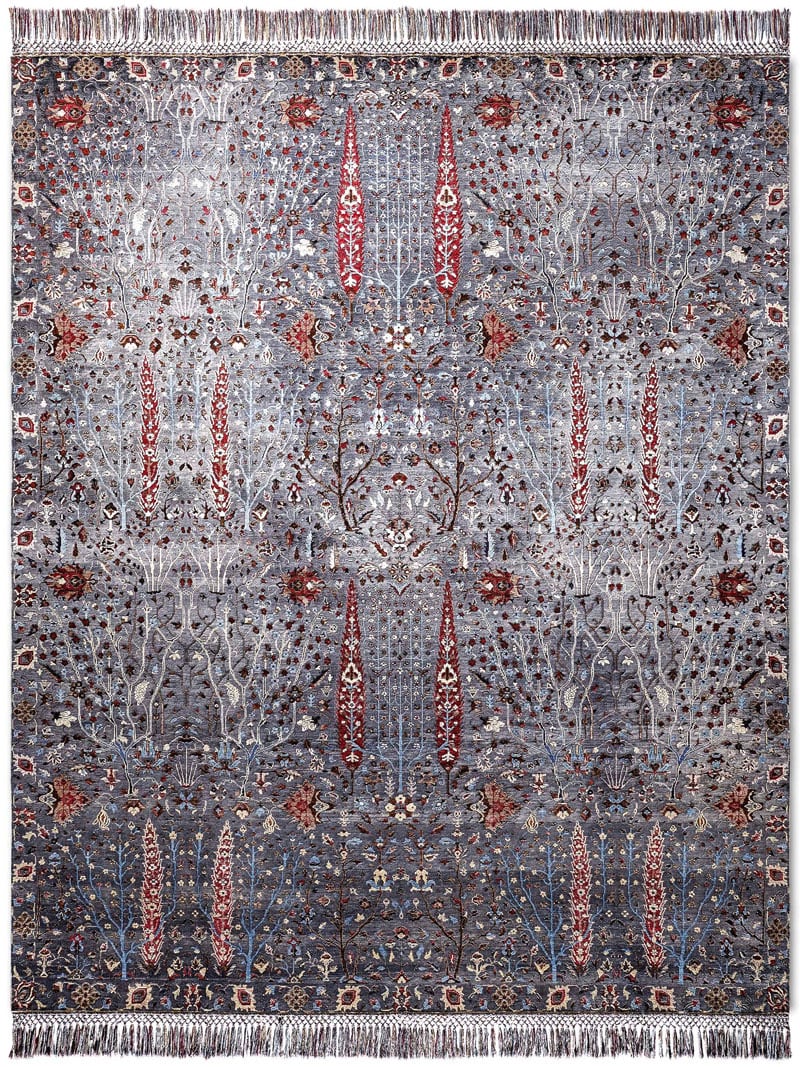 Pine Garden Hand-Knotted Wool / Silk Rug ☞ Size: 183 x 274 cm