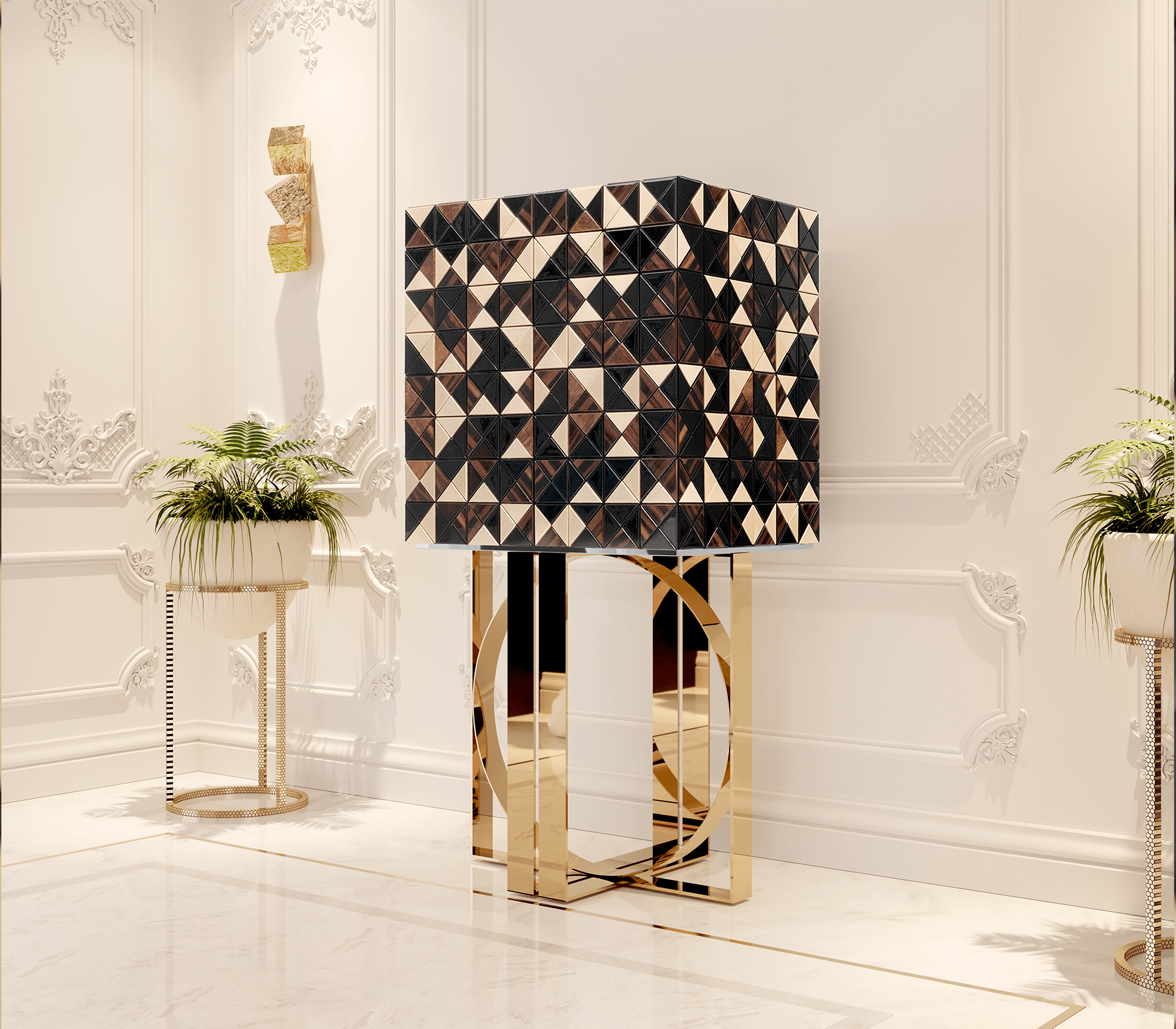 Mosaic Walnut Artisanal Cabinet