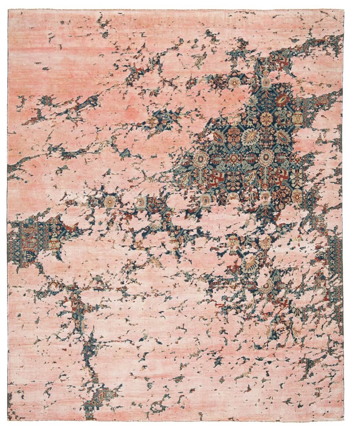 Tabriz Hand Knotted Pink / Blue Luxury Rug