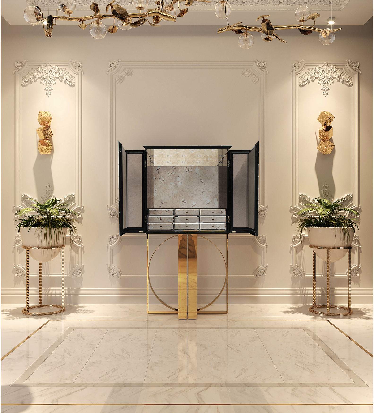 Mosaic Gold Accents Designer Cabinet