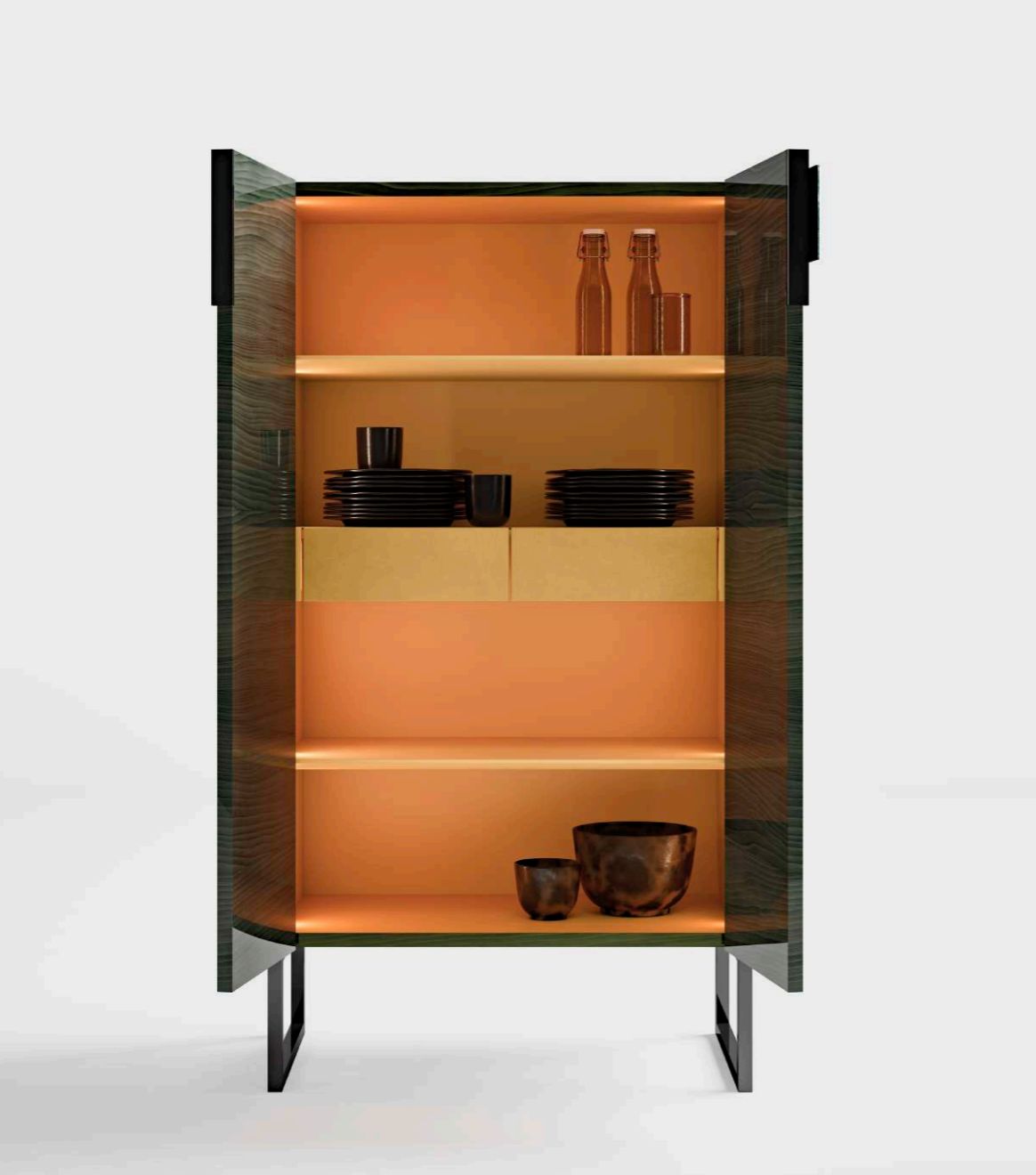 Crafted Wood Cabinet with Lights