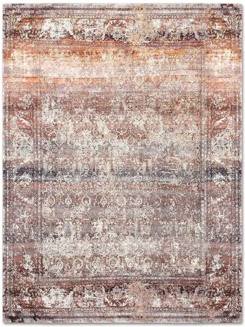 Hundred Million Hand-Knotted Wool / Silk Rug ☞ Size: 122 x 183 cm