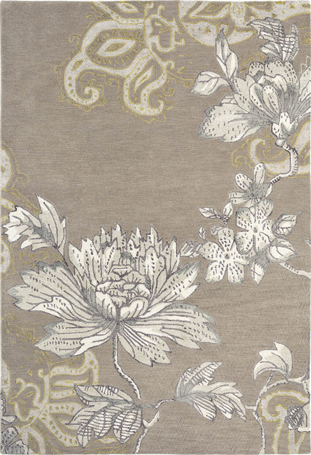 Floral Grey Wool / Viscose Hand Made Rug ☞ Size: 250 x 350 cm