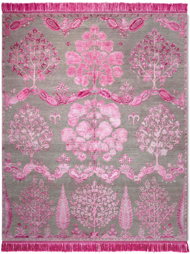 Mughal Pink Wool & Silk Rug
