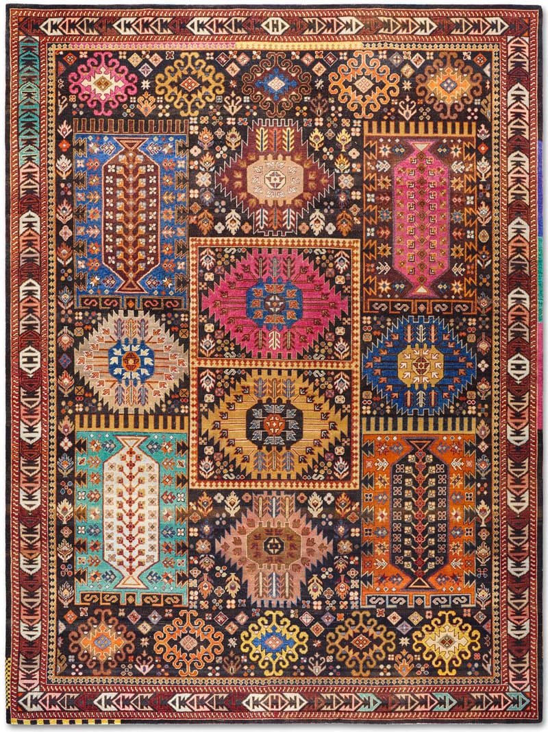 Original Natural Black Hand-Knotted Wool Rug