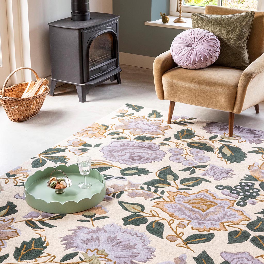 Botanical Floral Heather Purple Rug | Size: 140 x 200 cm
