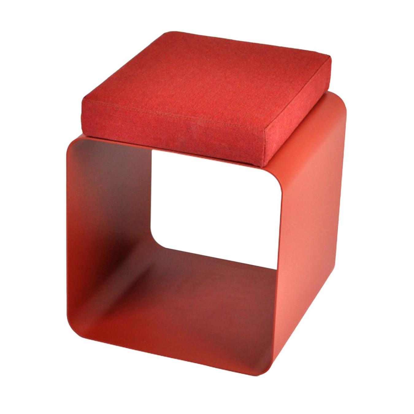 Red Velvet & Metal Frame Stool