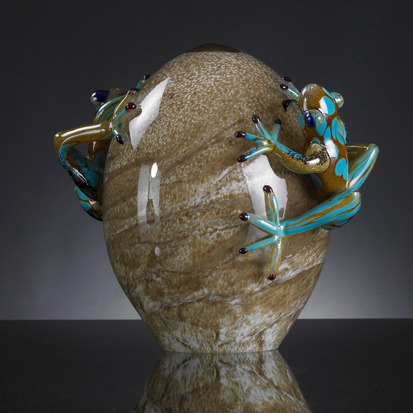 Glass Egg with Frogs Italian Figurine