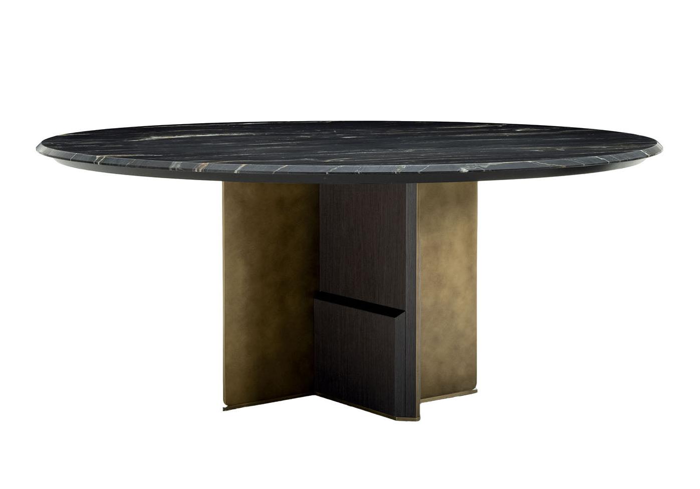 Kalos Round Black Marble Top Artisan Dining Table