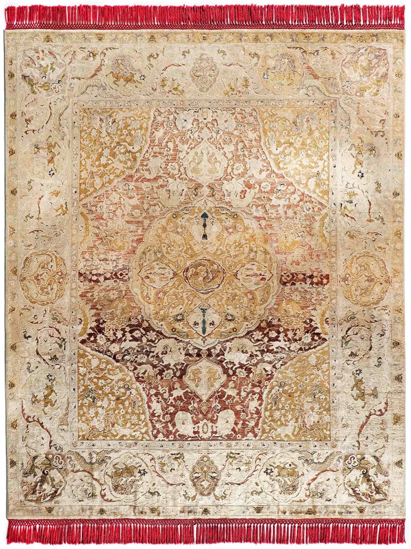 Gold Hand-Knotted Silk / Wool Rug