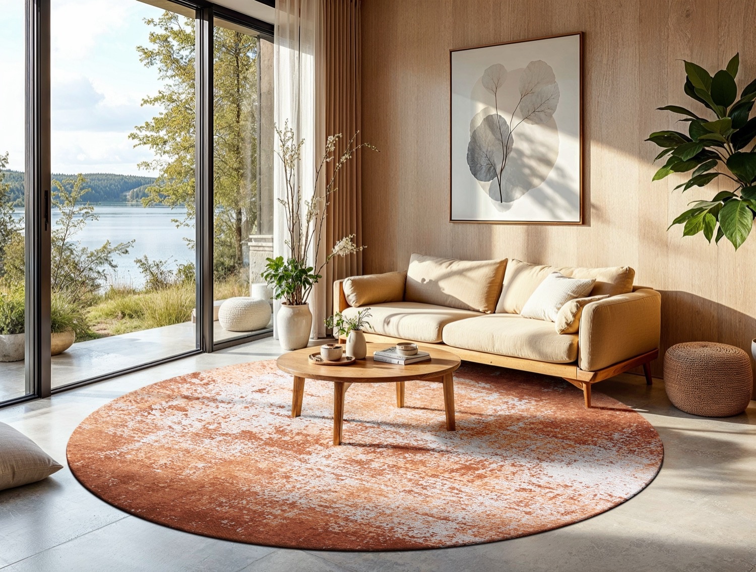 Terracotta Textured Round Rug | Size: Ø 140 cm