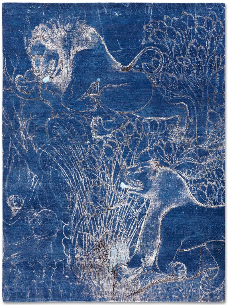 Two Lions Navy Hand-Woven Exquisite Rug ☞ Size: 170 x 240 cm