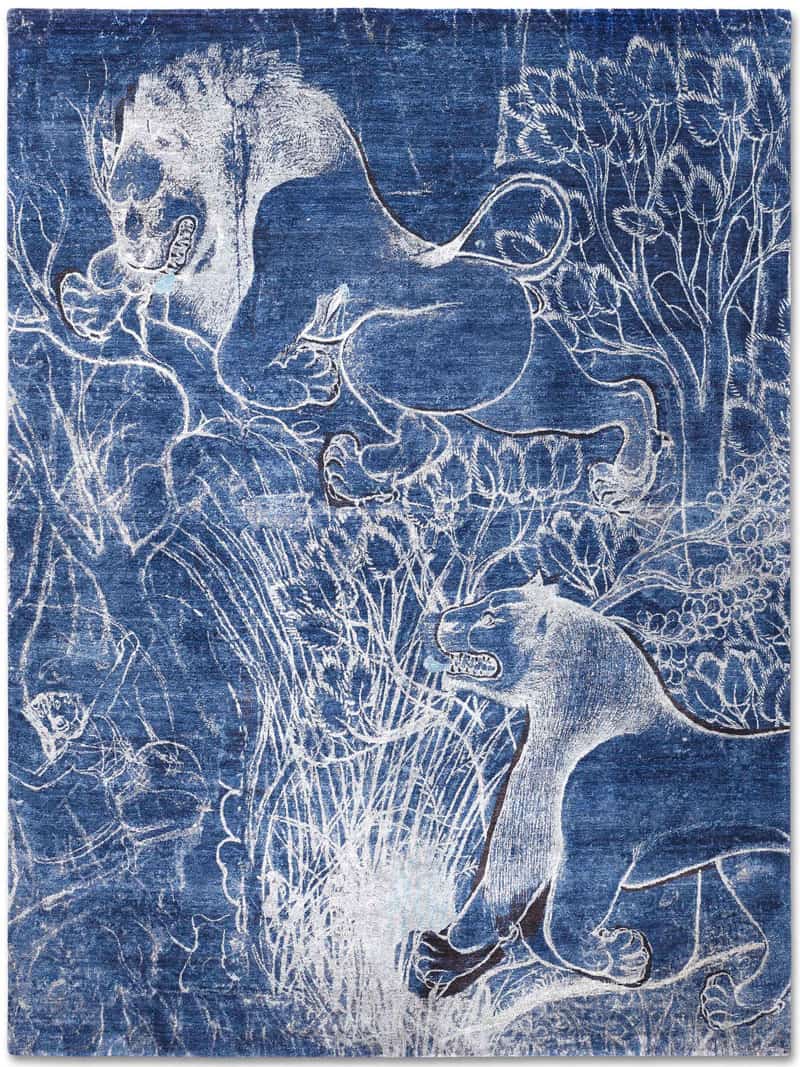 Two Lions Navy Hand-Woven Exquisite Rug | Size: 300 x 400 cm