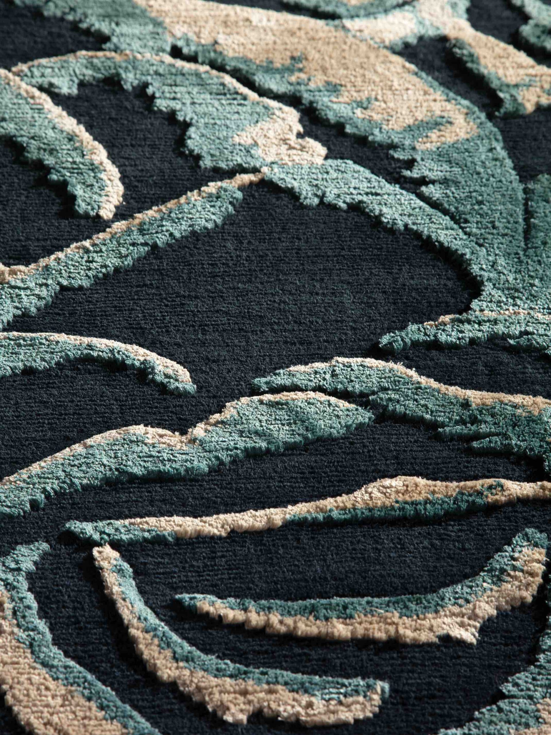 Dark Flower Designer Wool / Silk Rug