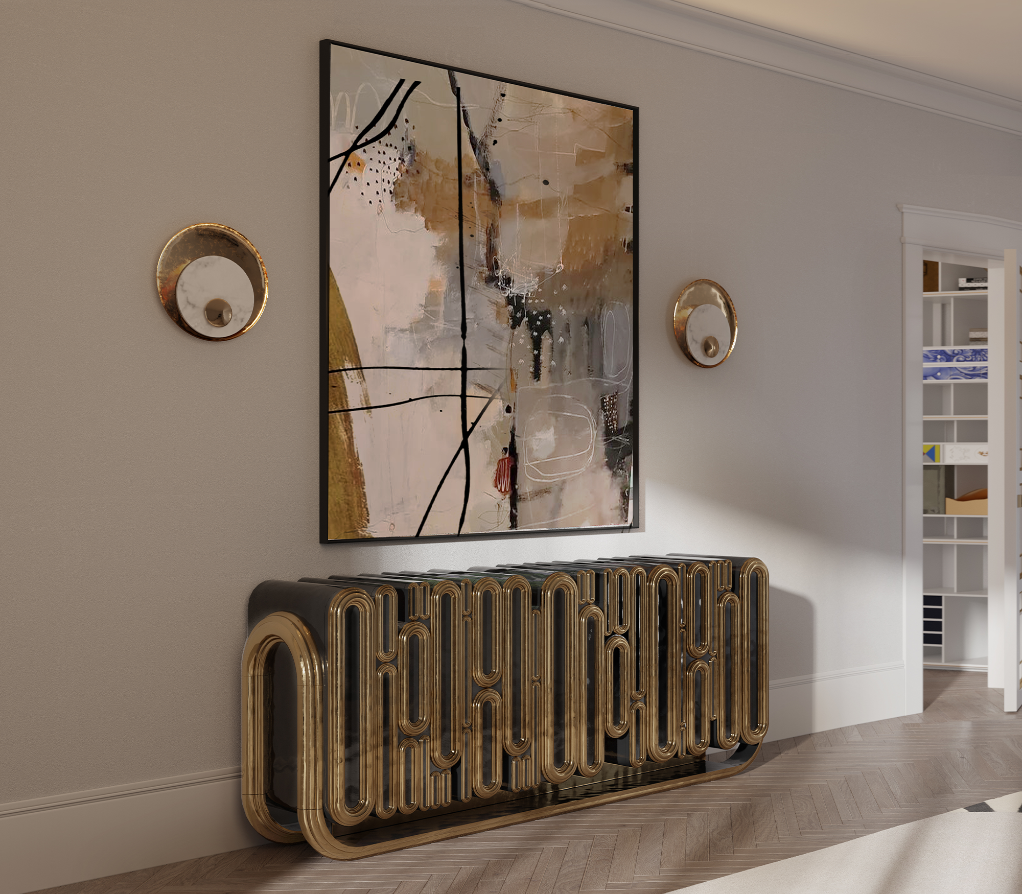 Ellipse Antique Designer Sideboard