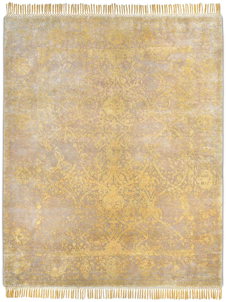 White Gold Hand-Knotted Wool / Silk Rug
