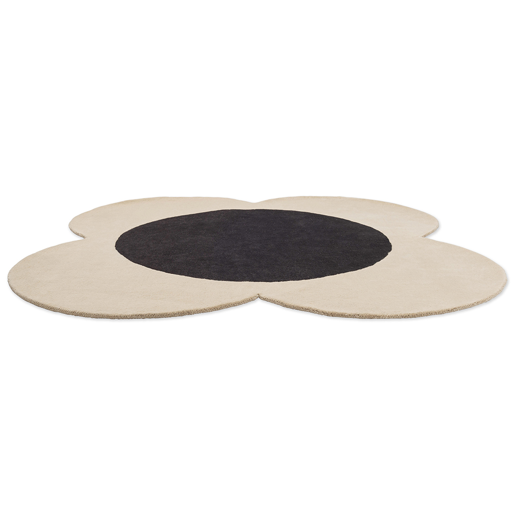 Flower Black / Ivory Designer Wool Rug | Size: Ø 200 cm