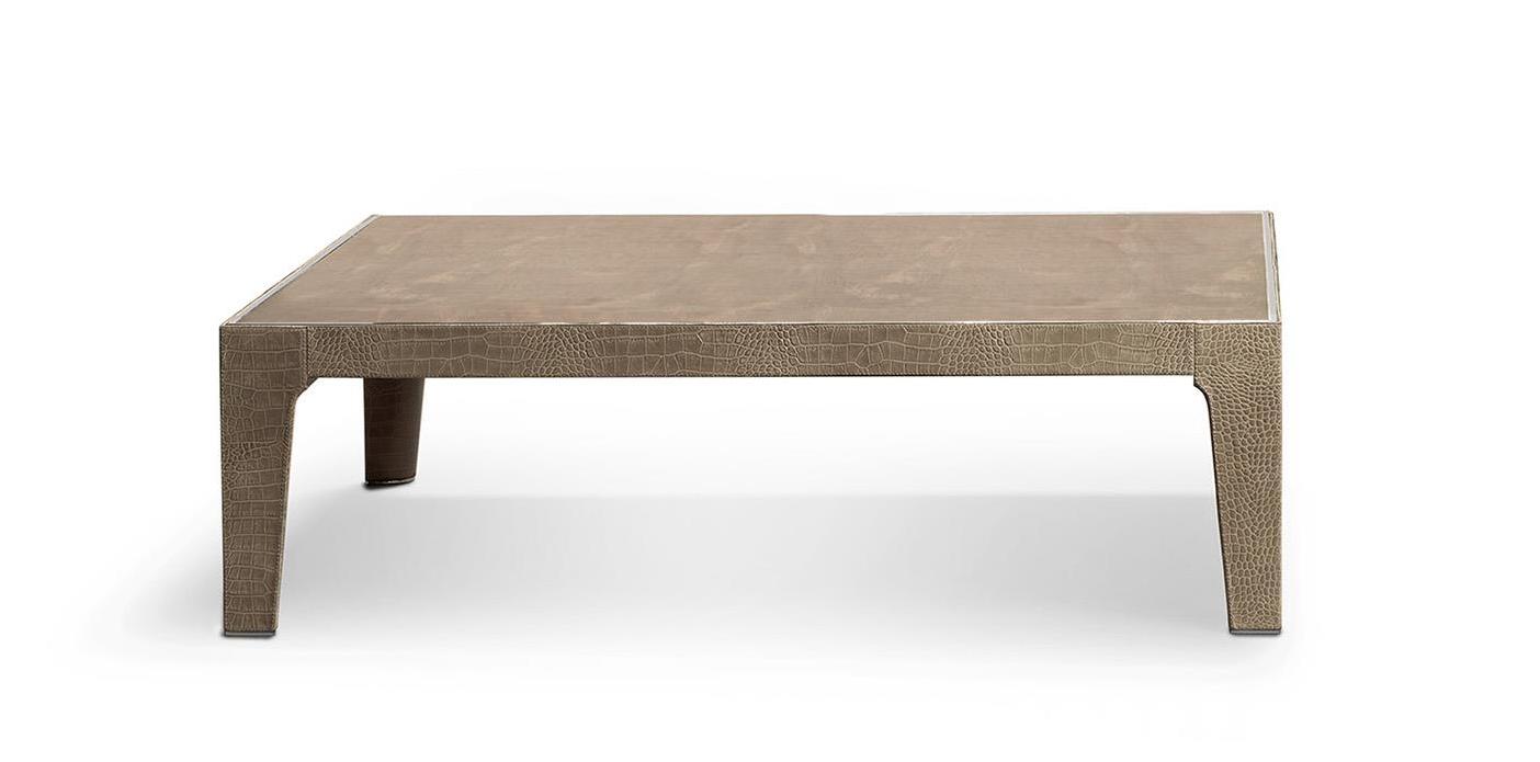 Square Leather-Topped Coffee Table