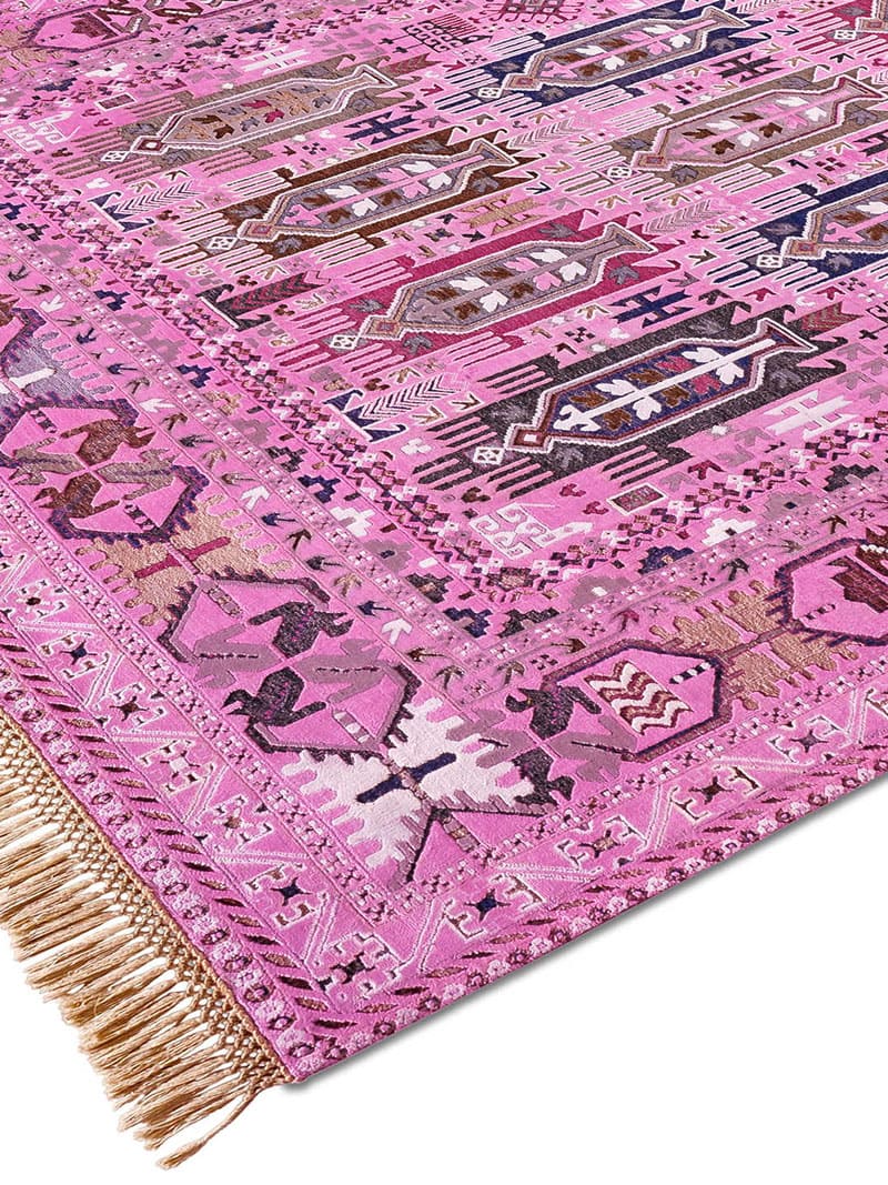 Balouch Pink Hand-Knotted Silk / Wool Rug