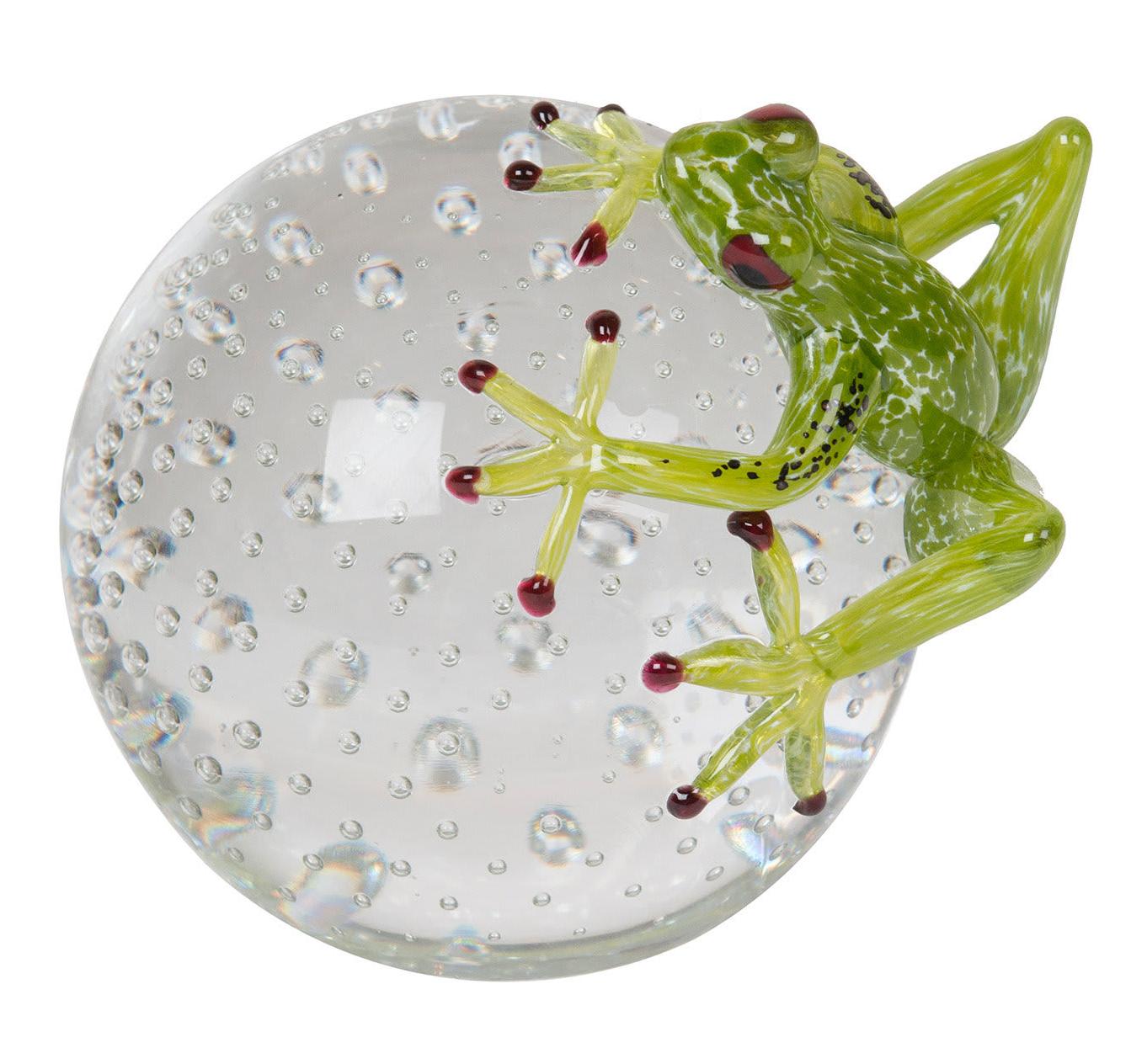 Green Frog on Sphere Artisan Figurine