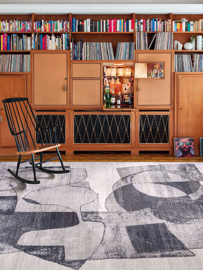 Black & White Hand-Knotted Silk / Wool Rug