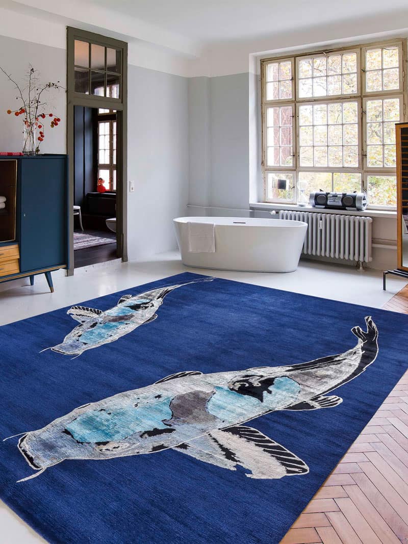 Fish Blue Luxury Hand-Woven Rug