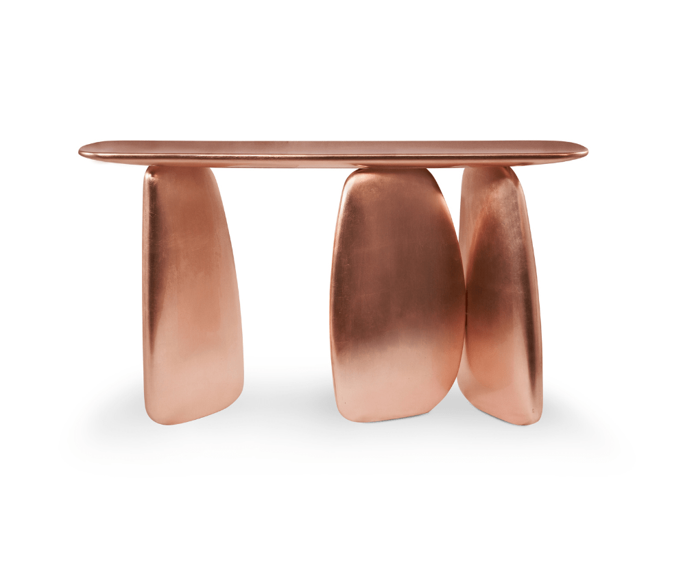 Sculptural Copper Refined Console Table