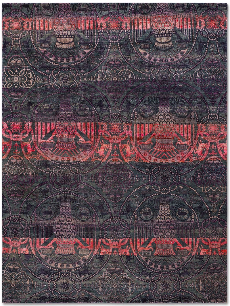 Original Natural Black Hand-Knotted Wool / Silk Rug