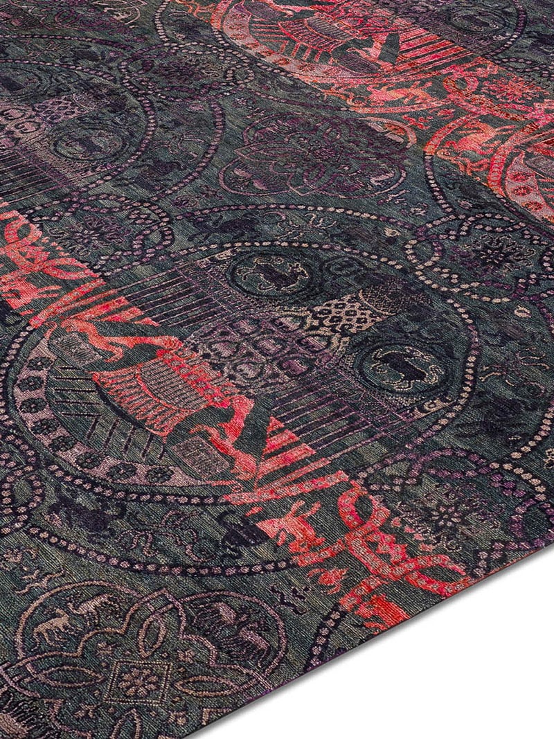Original Natural Black Hand-Knotted Wool / Silk Rug