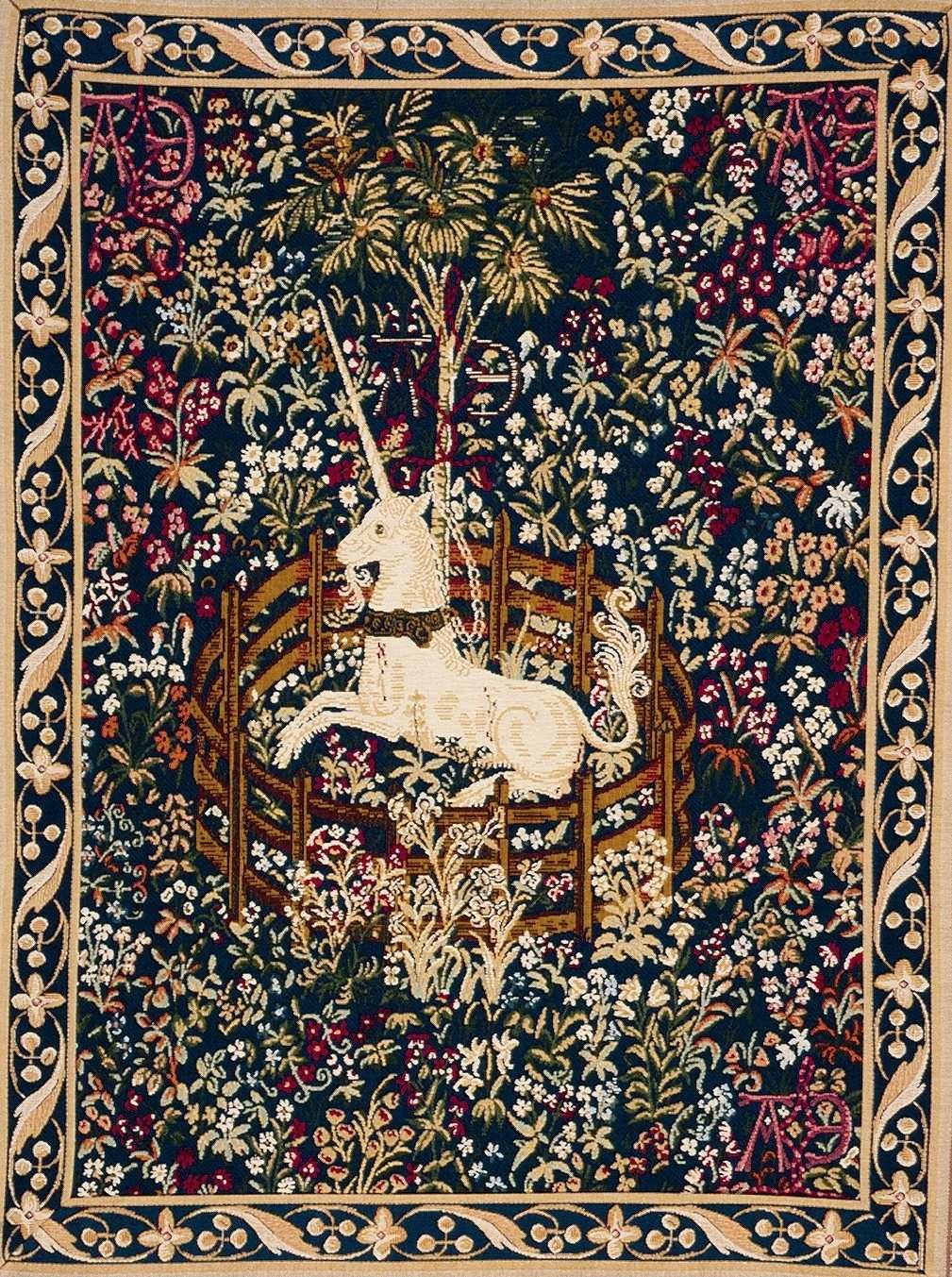 Captive Blue Unicorn Tapestry with Border