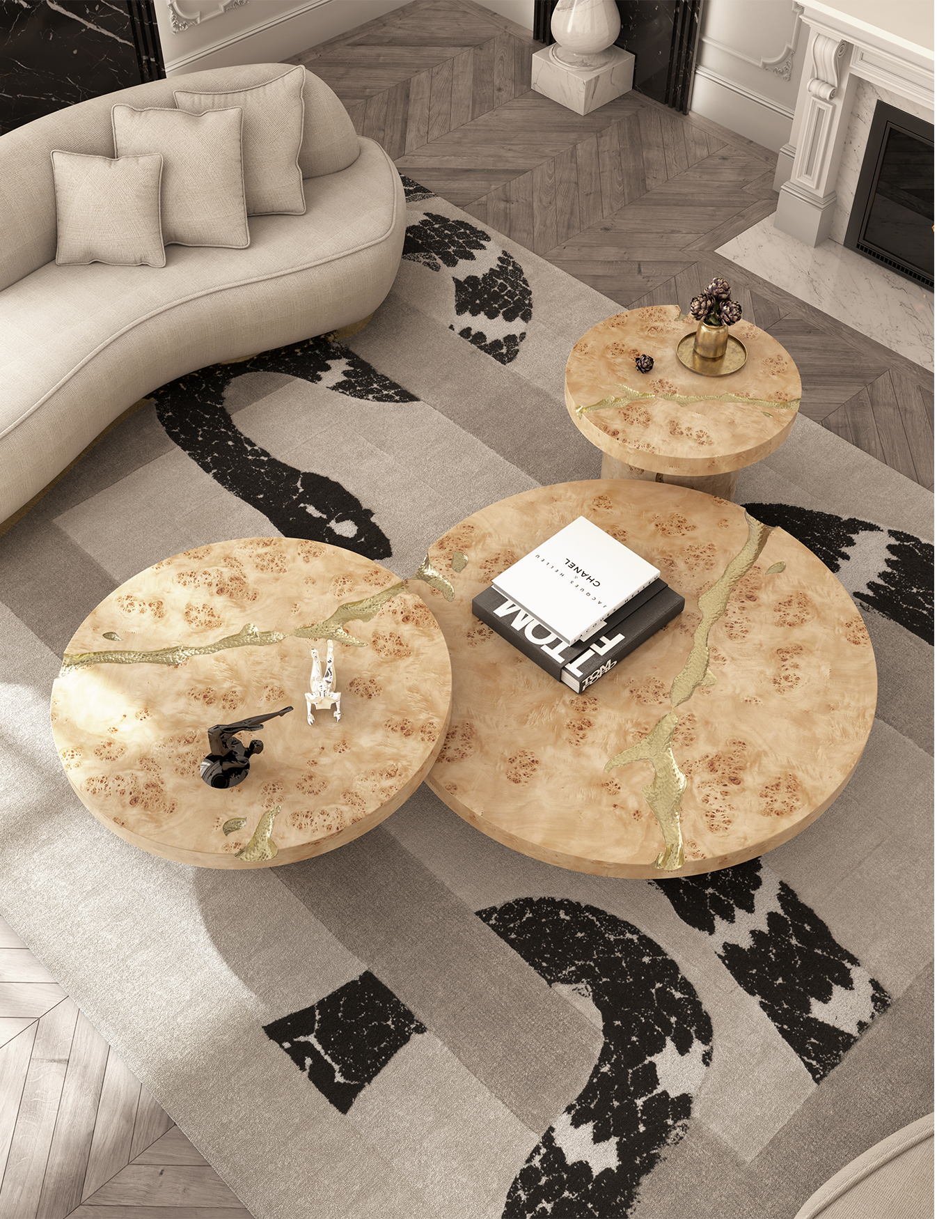 Poplar Root 3-Piece Coffee Table Set