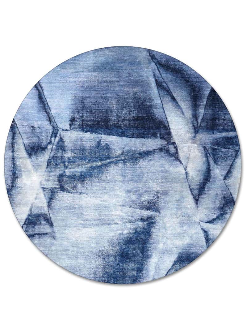 Round Navy Blue Handwoven Luxury Rug
